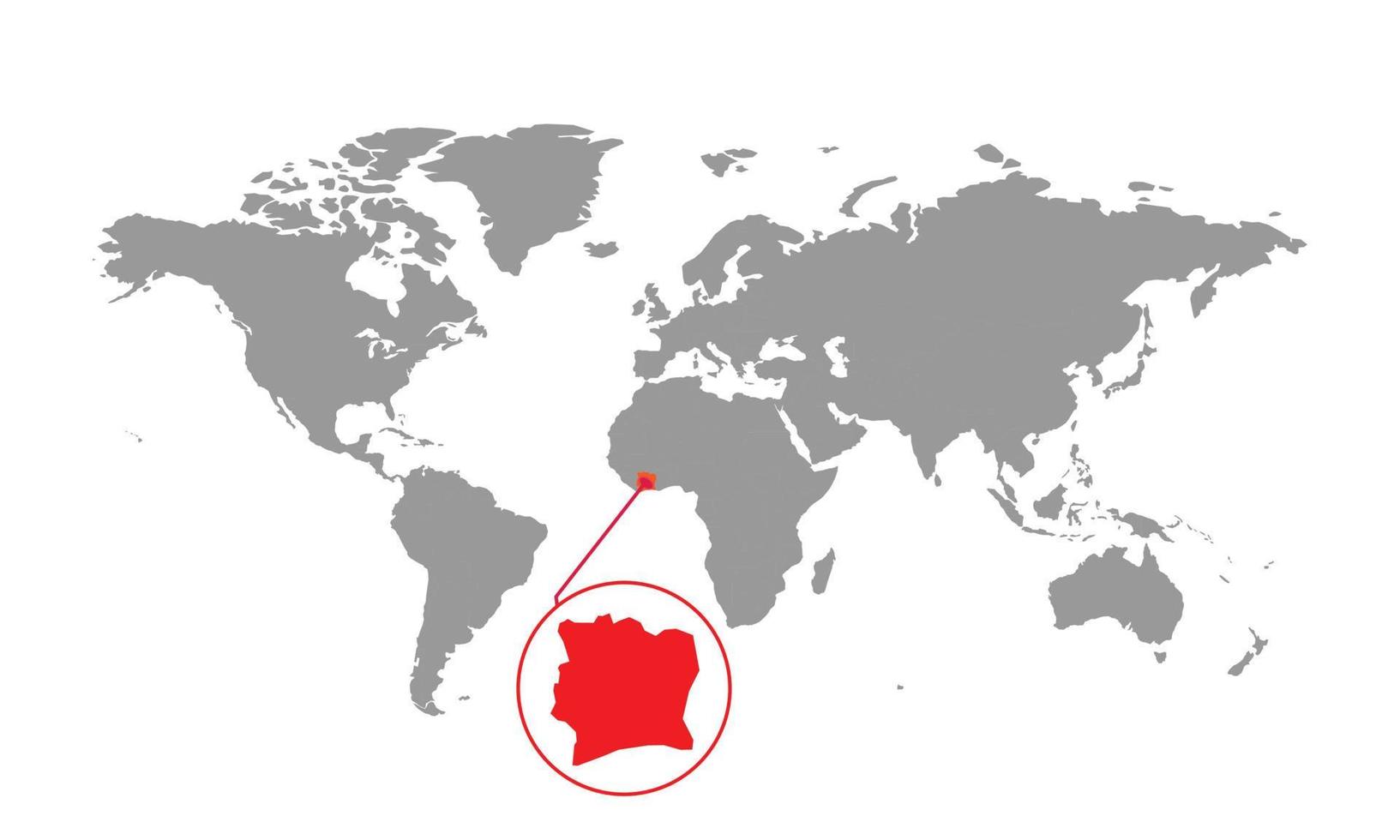 messa a fuoco della mappa della costa d'avorio. mappa del mondo isolata. isolato su sfondo bianco. illustrazione vettoriale. vettore