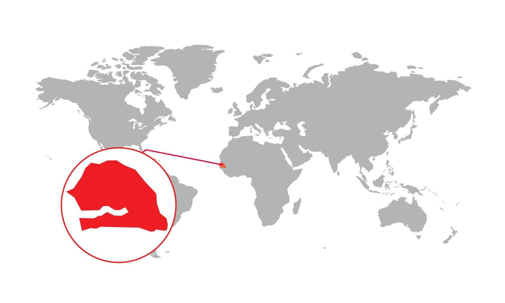 messa a fuoco della mappa del senegal. mappa del mondo isolata. isolato su sfondo bianco. illustrazione vettoriale. vettore