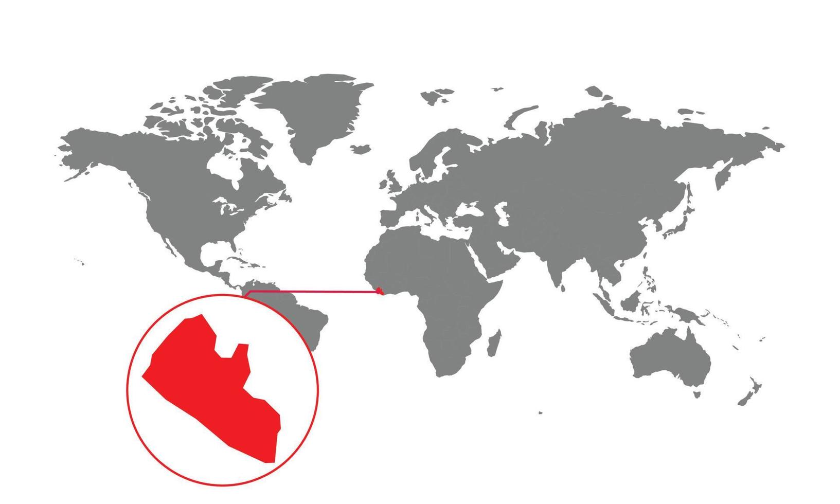 messa a fuoco della mappa della liberia. mappa del mondo isolata. isolato su sfondo bianco. illustrazione vettoriale. vettore