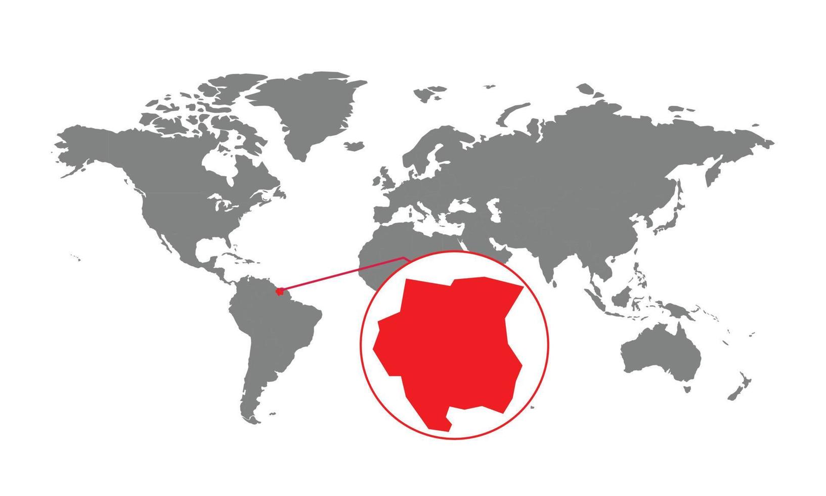 messa a fuoco della mappa del suriname. mappa del mondo isolata. isolato su sfondo bianco. illustrazione vettoriale. vettore