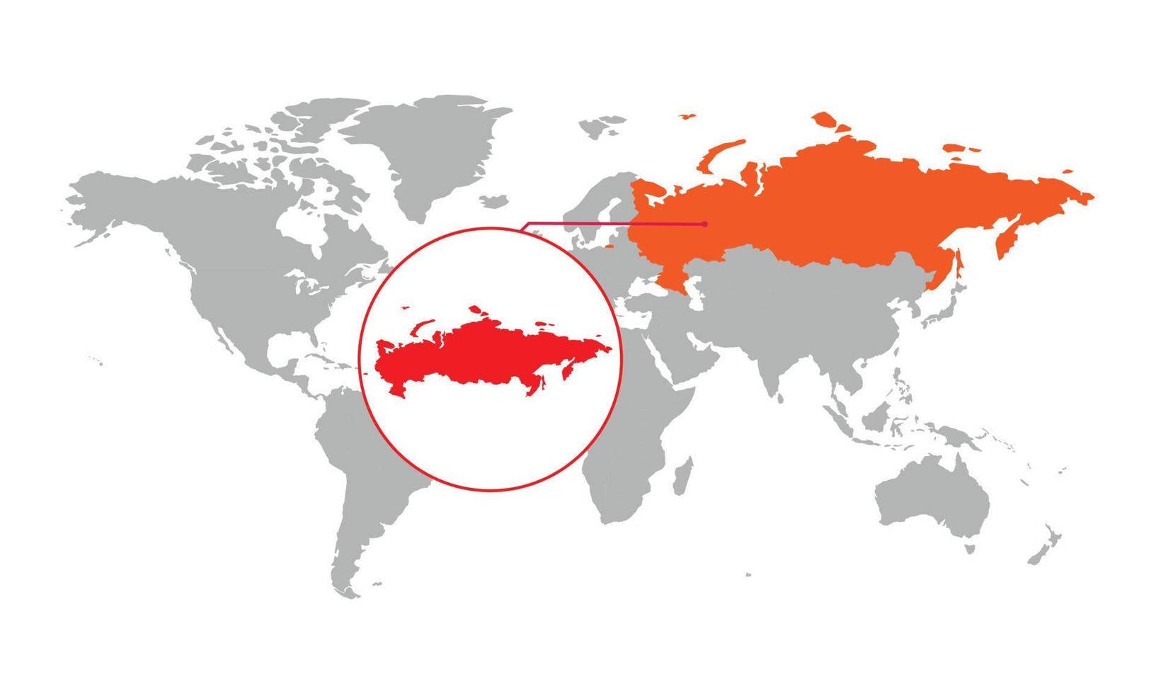 messa a fuoco della mappa della russia. mappa del mondo isolata. isolato su sfondo bianco. illustrazione vettoriale. vettore