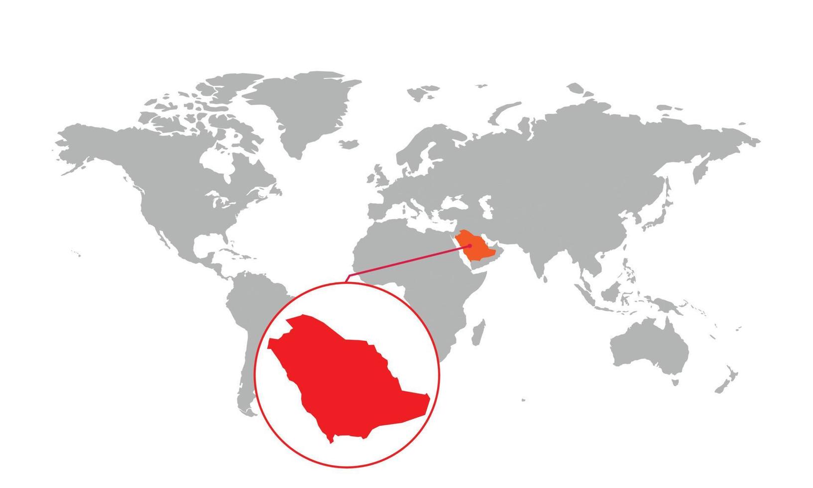 messa a fuoco della mappa dell'arabia saudita. mappa del mondo isolata. isolato su sfondo bianco. illustrazione vettoriale. vettore