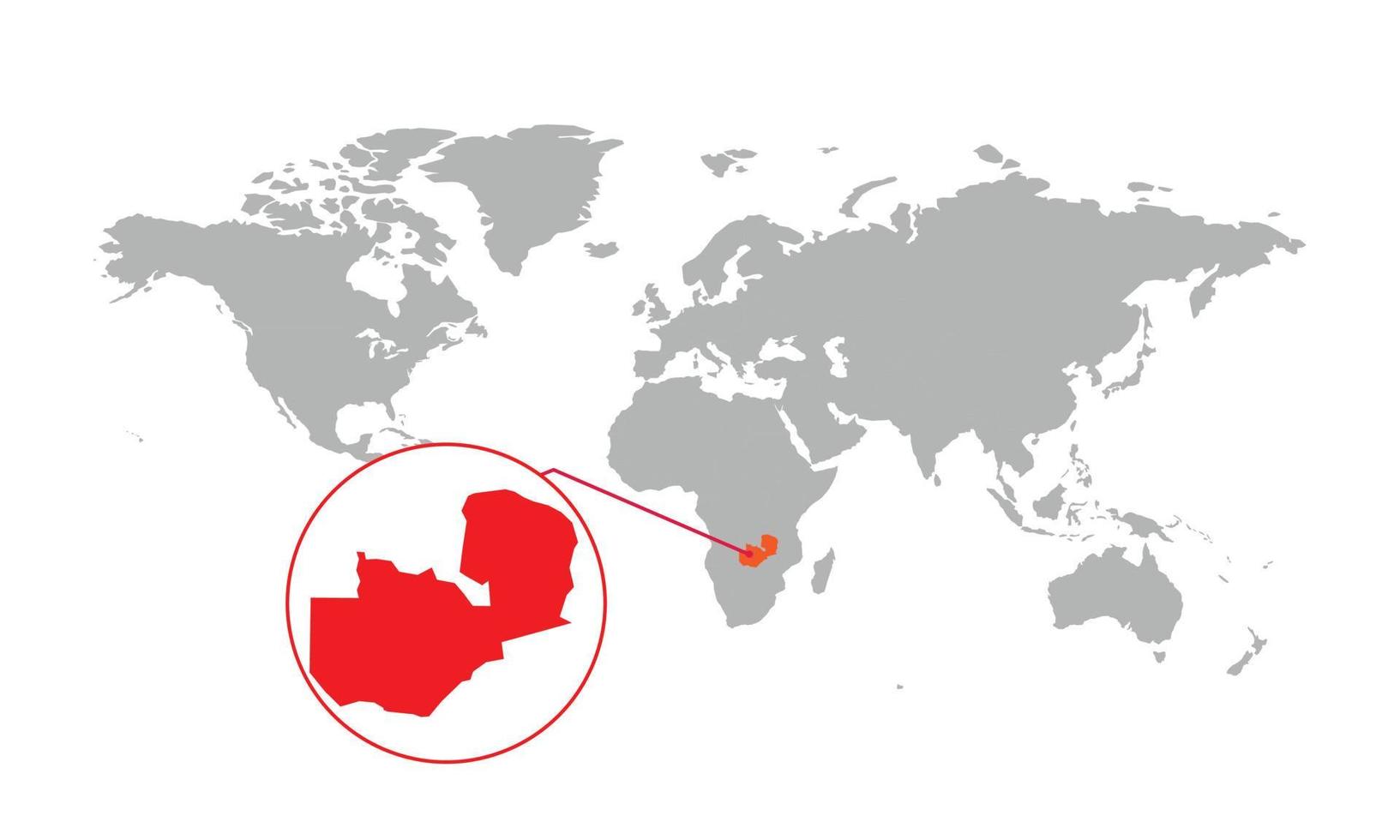 messa a fuoco della mappa dello zambia. mappa del mondo isolata. isolato su sfondo bianco. illustrazione vettoriale. vettore