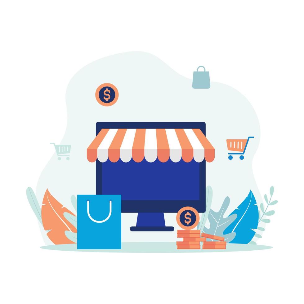 illustrazione vettoriale di e-commerce e shopping online. design piatto adatto a molti scopi