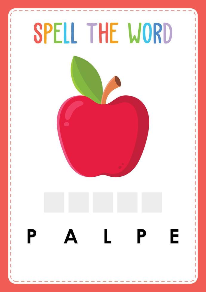 foglio di lavoro di ortografia trova il gioco della lettera mancante per i bambini con la frutta vettore