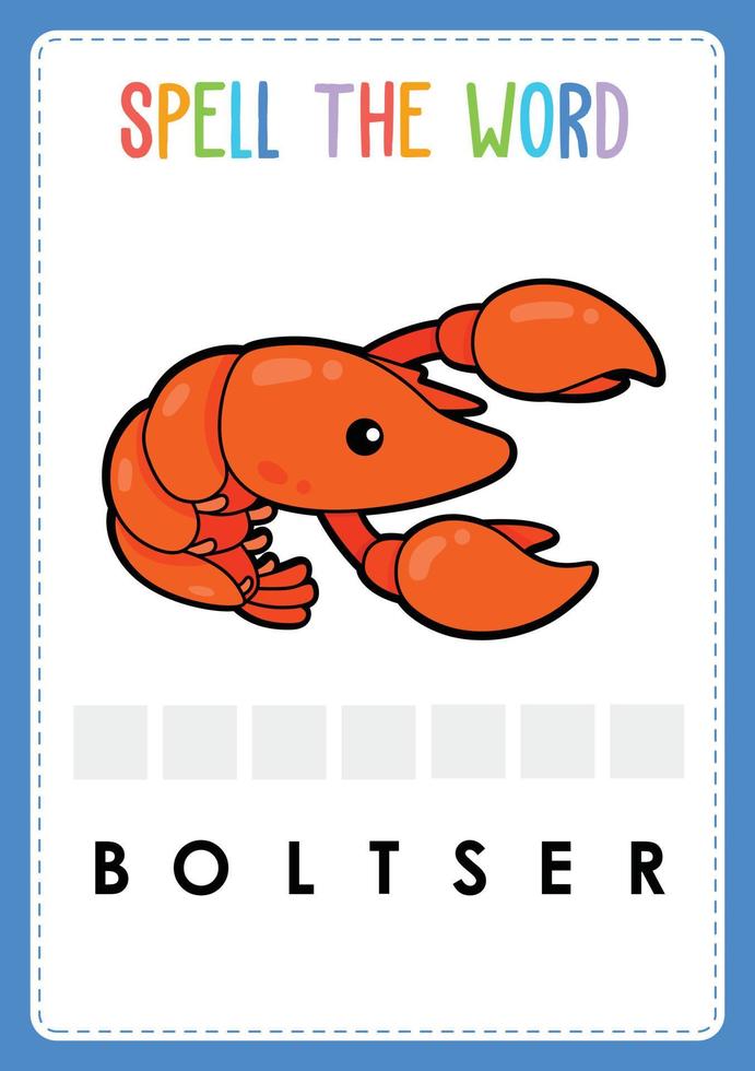 foglio di lavoro di ortografia trova il gioco della lettera mancante per i bambini con la parola pesce di mare vettore