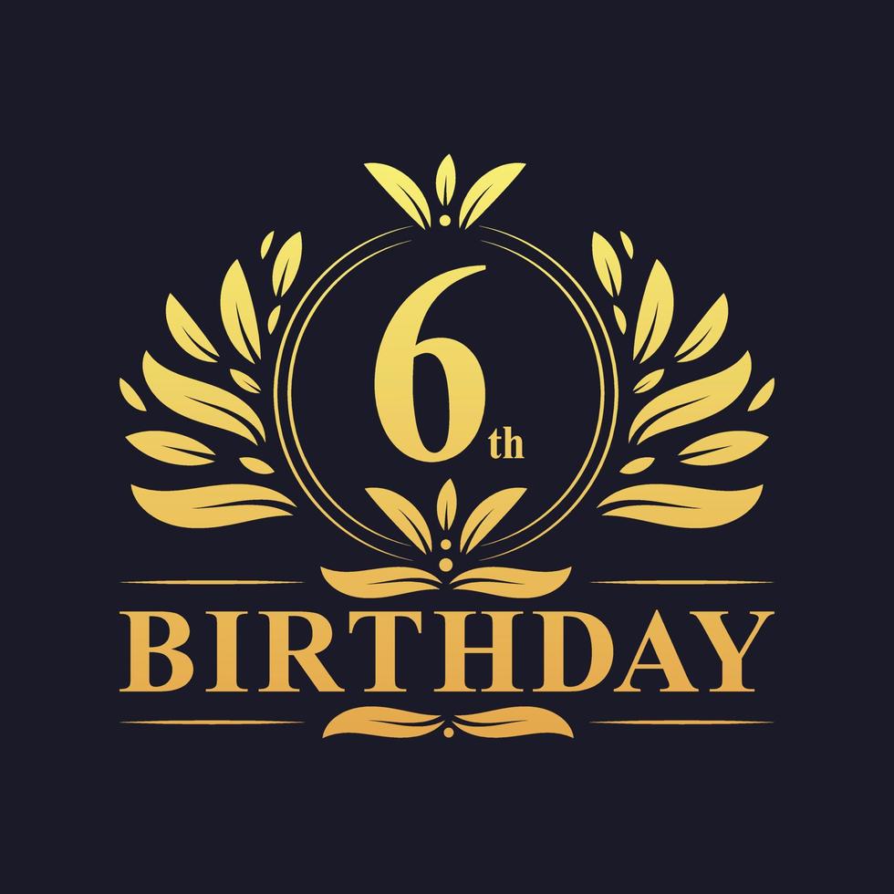 logo di lusso per il 6° compleanno, celebrazione di 6 anni. vettore