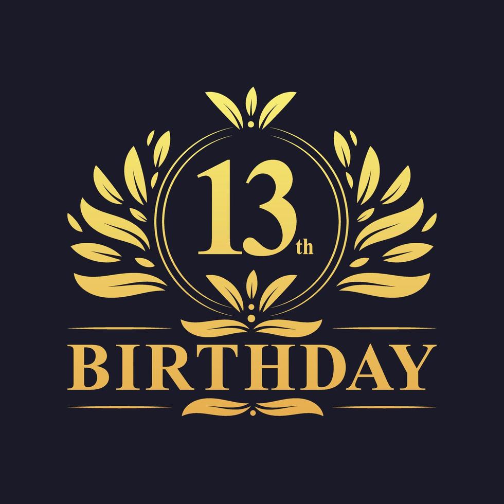 logo di lusso per il 13° compleanno, 13 anni di celebrazione. vettore