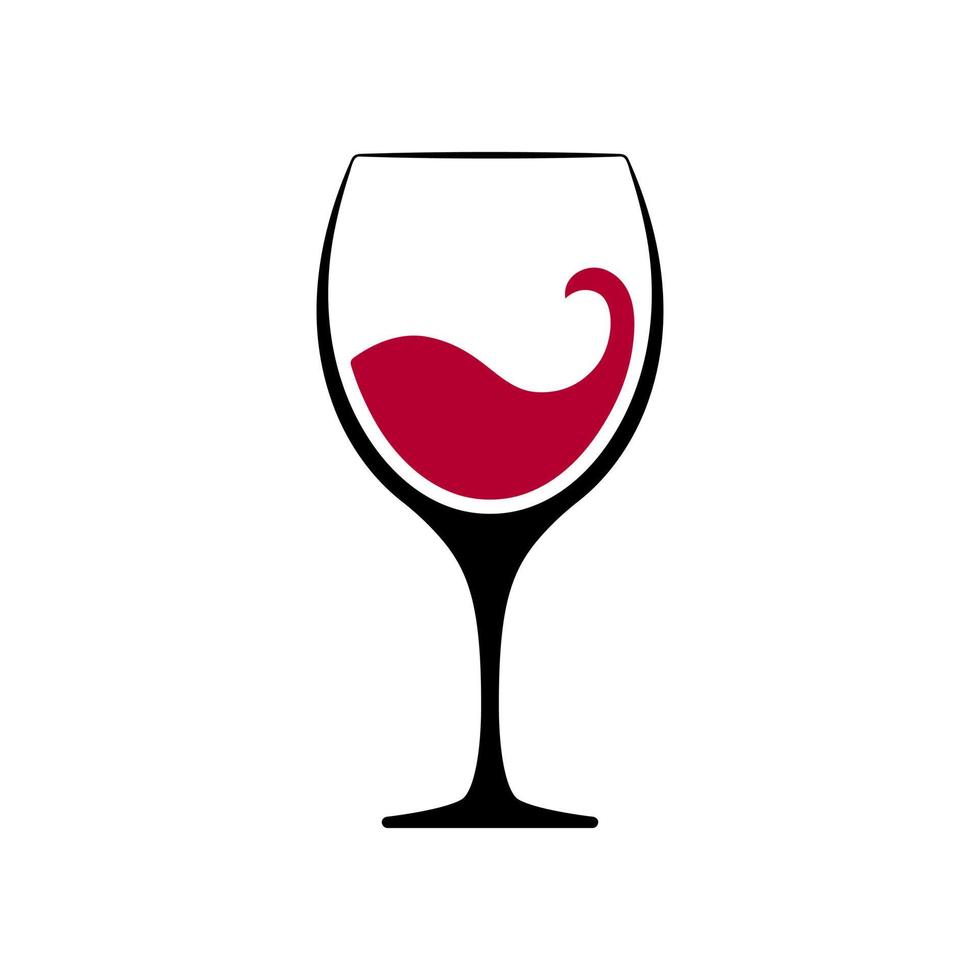 bicchiere con spruzzi di vino rosso. elegante cristalleria con gamba nera e graziosa bevanda vettoriale invecchiata con uva ondulata