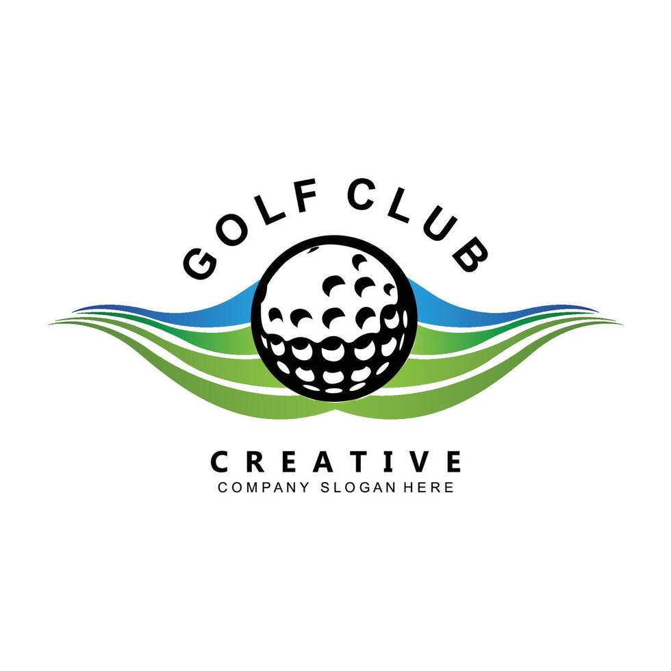 vettore icona logo pallina da golf, bastone e golf. giochi all'aperto, illustrazione di concetto retrò