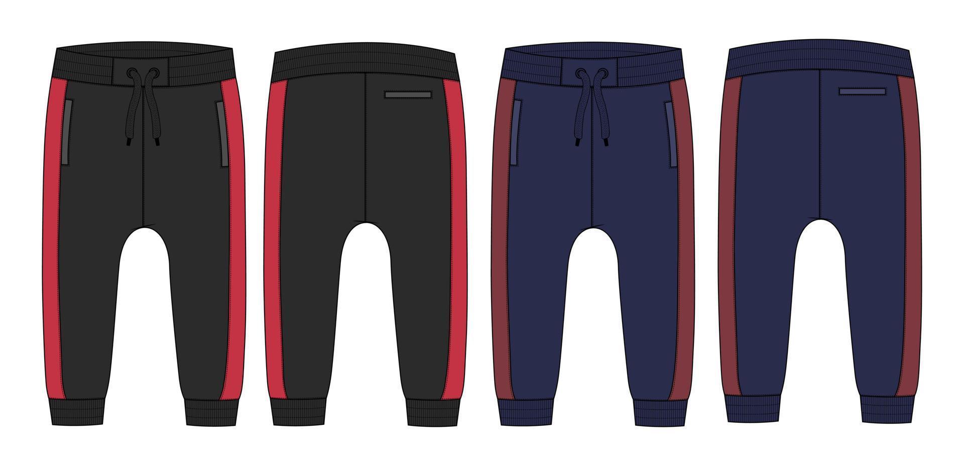 due tonalità di colore di base pantaloni della tuta tecnica moda schizzo piatto illustrazione vettoriale modello di colore nero e blu scuro per bambini.