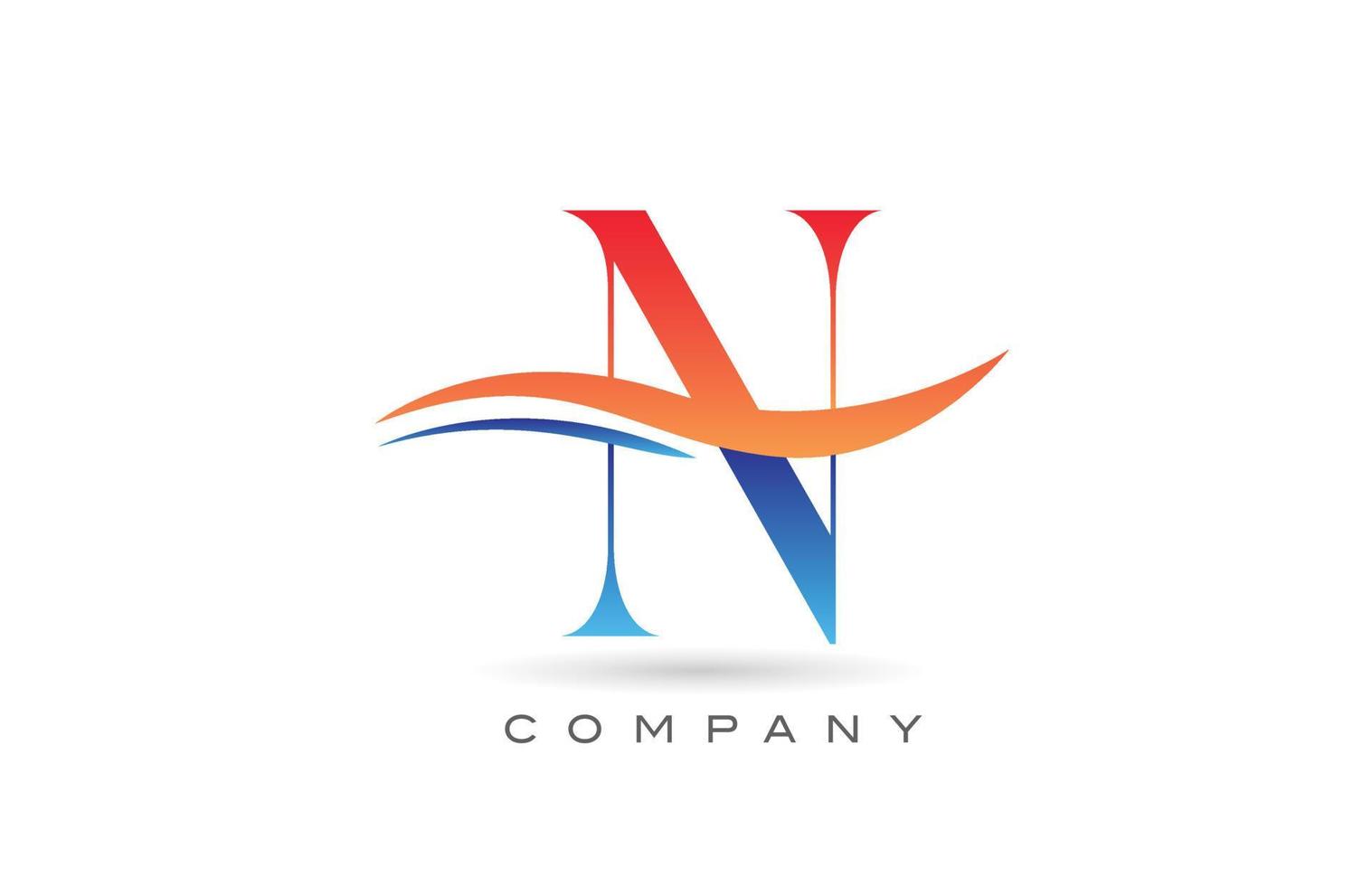 design del logo della lettera dell'alfabeto n arancione blu con swoosh. modello di icona creativa per l'azienda vettore