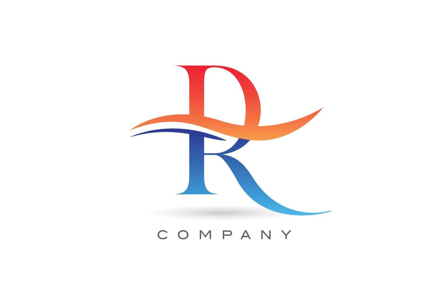 design del logo della lettera dell'alfabeto r arancione blu con swoosh. modello di icona creativa per l'azienda vettore