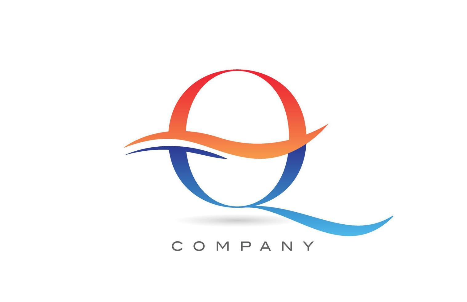design del logo della lettera dell'alfabeto q arancione blu con swoosh. modello di icona creativa per l'azienda vettore