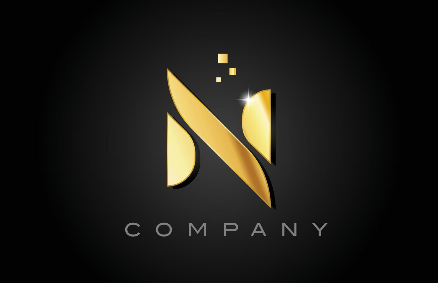 metallo oro n alfabeto lettera logo icona design. modello creativo per azienda con punti vettore