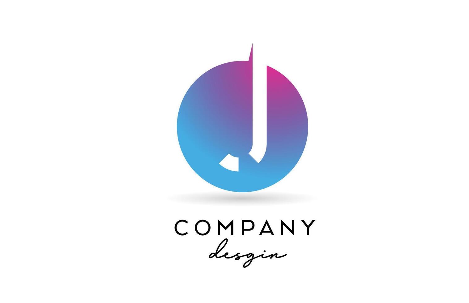 icona del logo della lettera dell'alfabeto j rosa blu con disegno del cerchio. modello creativo per affari e società vettore