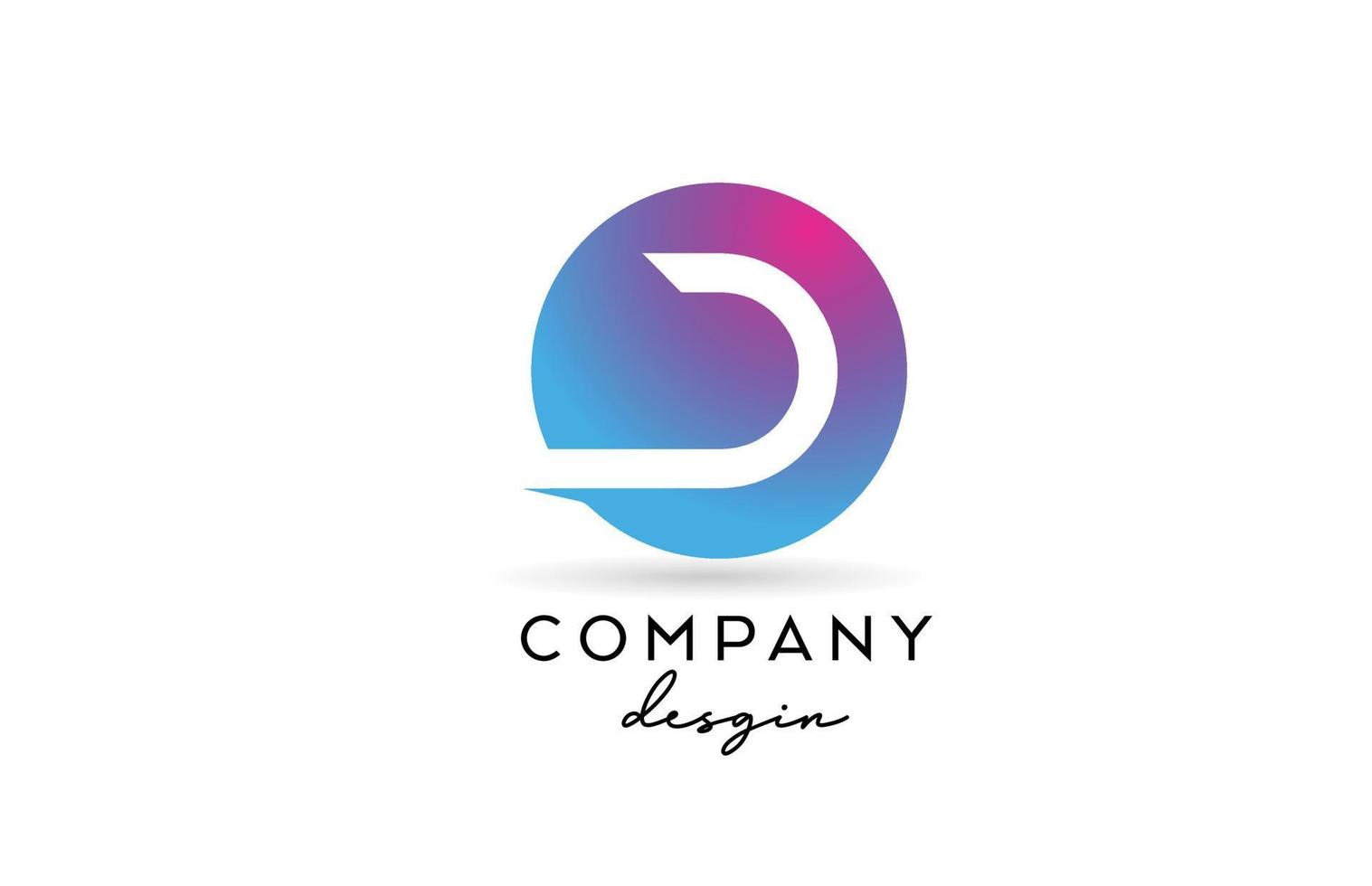 icona del logo della lettera dell'alfabeto rosa blu d con il design del cerchio. modello creativo per affari e società vettore