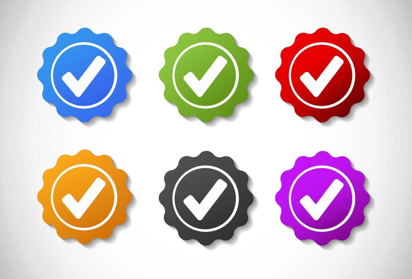 raccolta di segni di spunta o badge approvati in una varietà di scelte di colore vettore