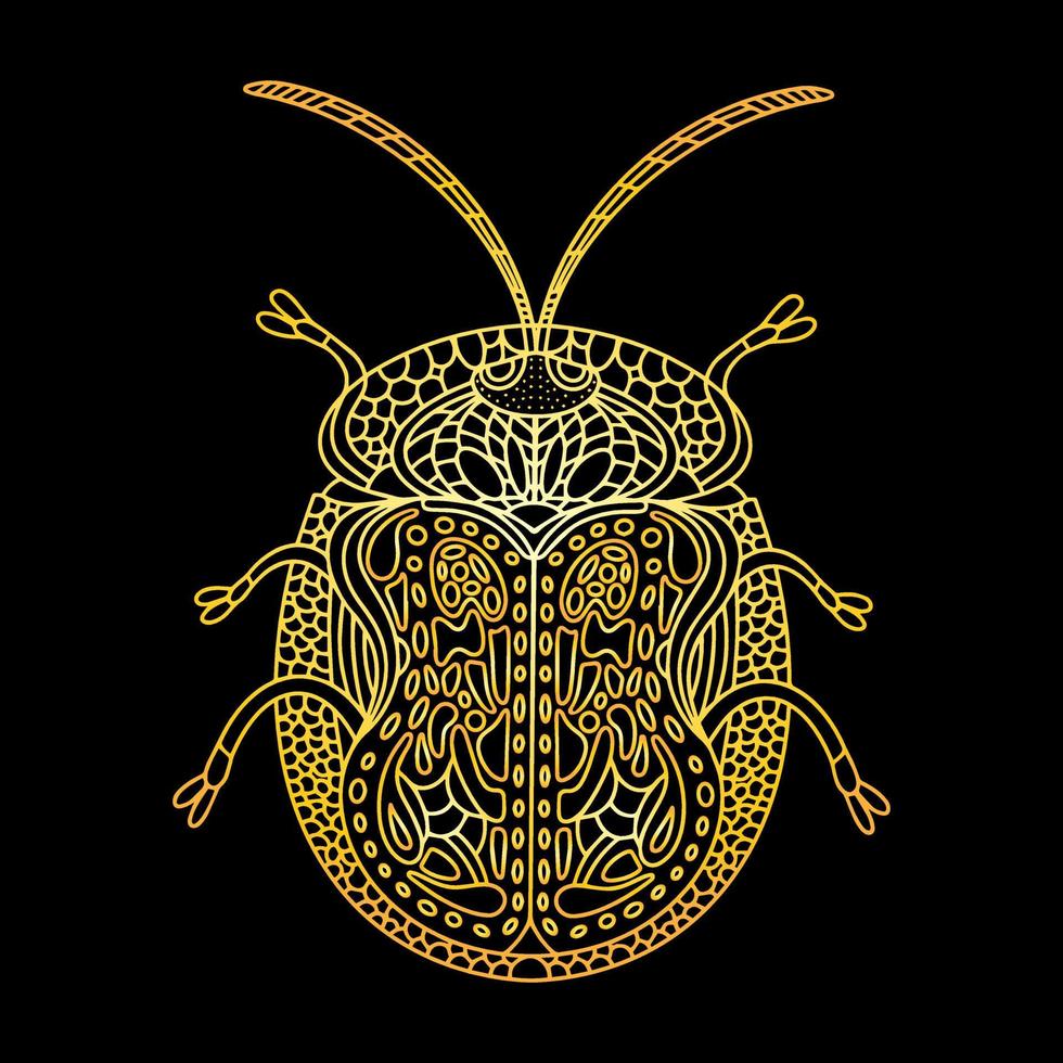 uno scarabeo dorato in uno stile lineare. illustrazione vettoriale lineare