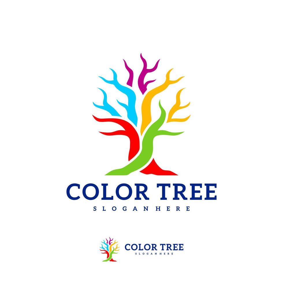 modello vettoriale del logo dell'albero colorato, concetti di design del logo dell'albero creativo