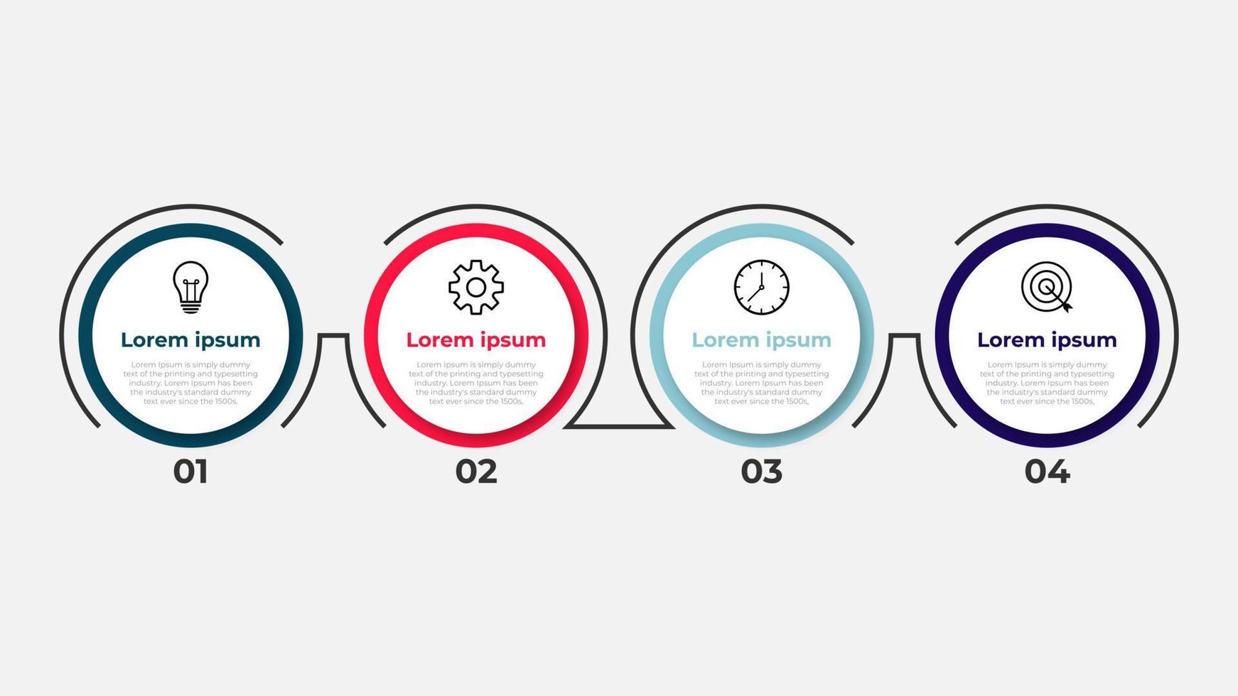 modello di infografica aziendale. etichetta di design a linea sottile con icona e 4 opzioni, passaggi o processi. vettore