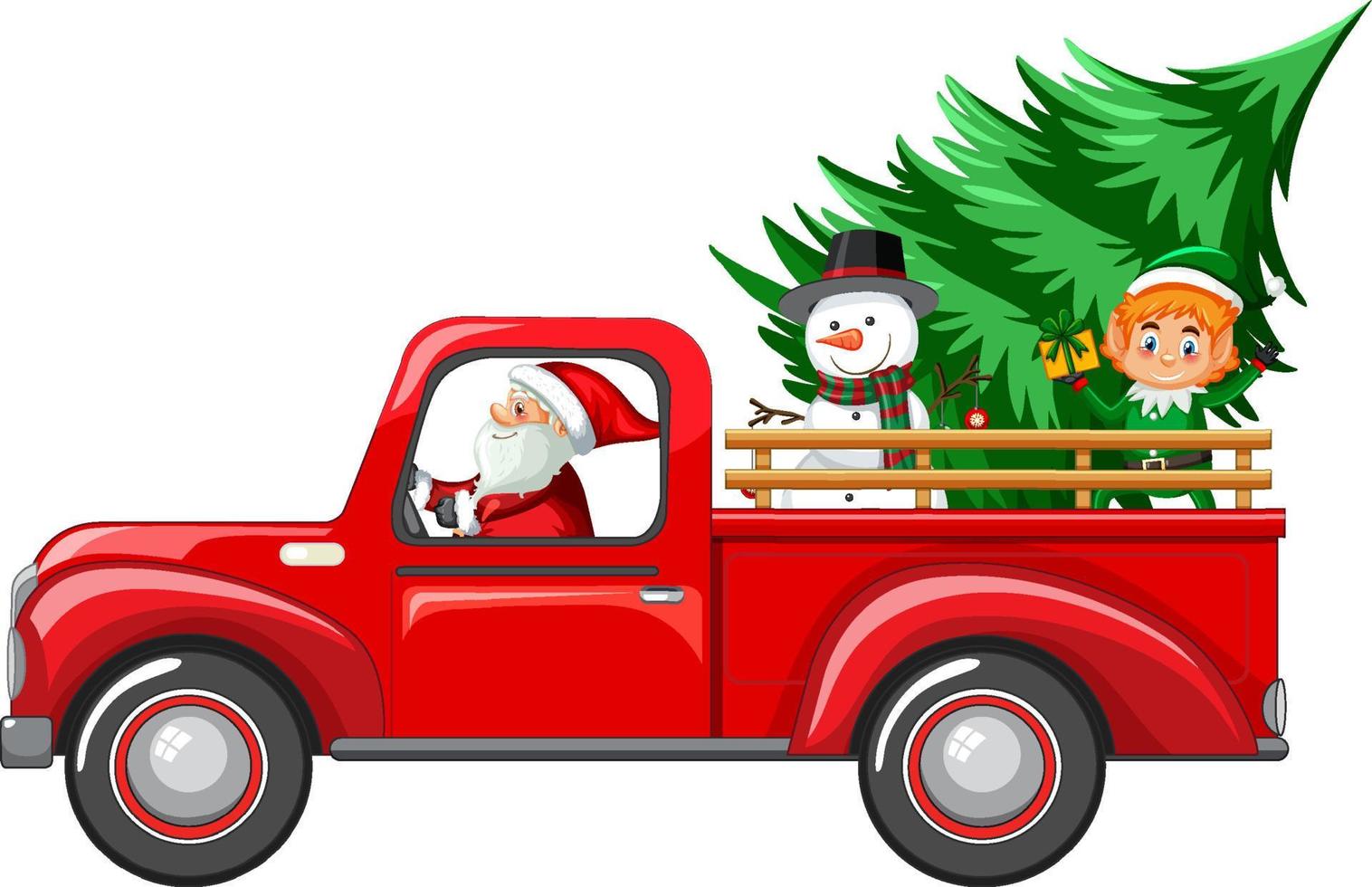 Babbo Natale che guida l'auto alla consegna dei regali di Natale vettore