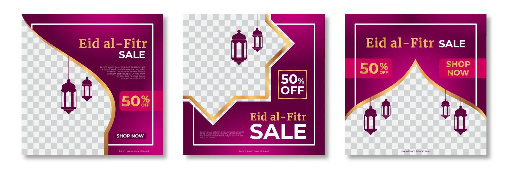 set di modello di banner di vendita eid al fitr. eid al fitr modello di banner di vendita con collage di foto. adatto per post sui social media e annunci su Internet. illustrazione vettoriale
