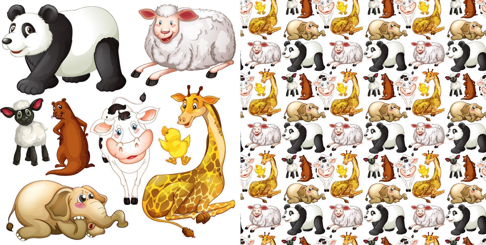 simpatico cartone animato animali impostato su sfondo bianco vettore