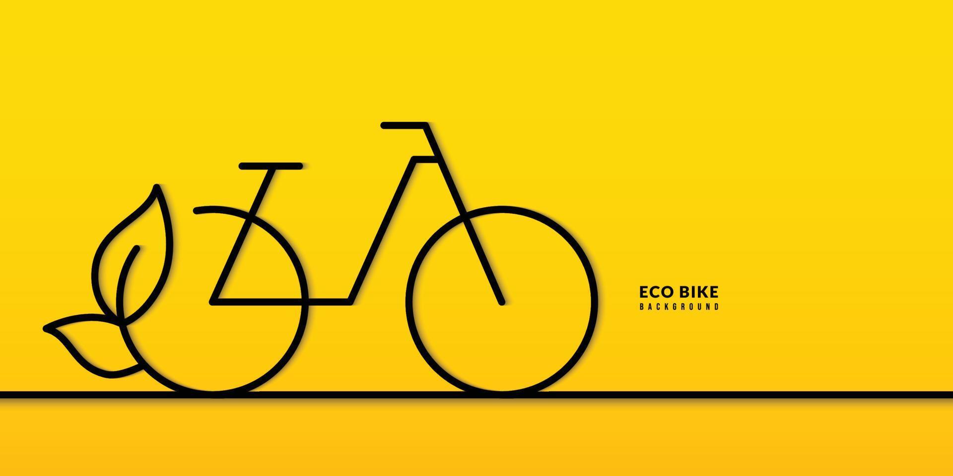 bicicletta a linea continua minima su sfondo giallo, in bicicletta fuori dal concetto di città. protezione della natura e dell'ambiente. vettore