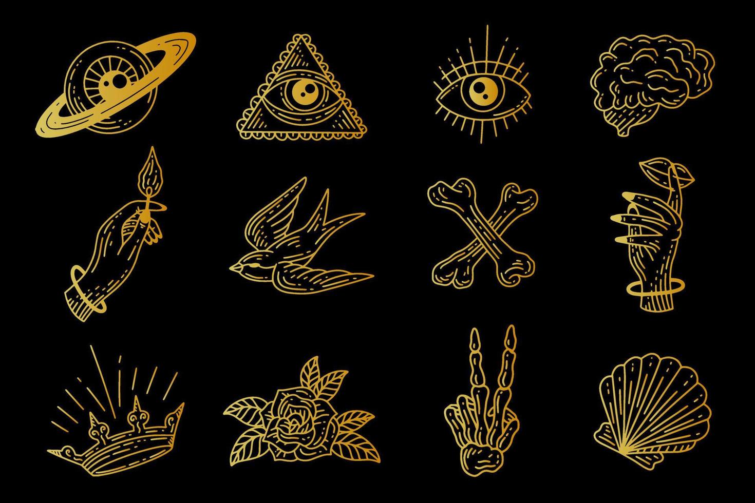 insieme di set mistico celeste minimalismo semplice tatuaggio clipart simbolo spazio doodle elementi esoterici illustrazione d'epoca vettore