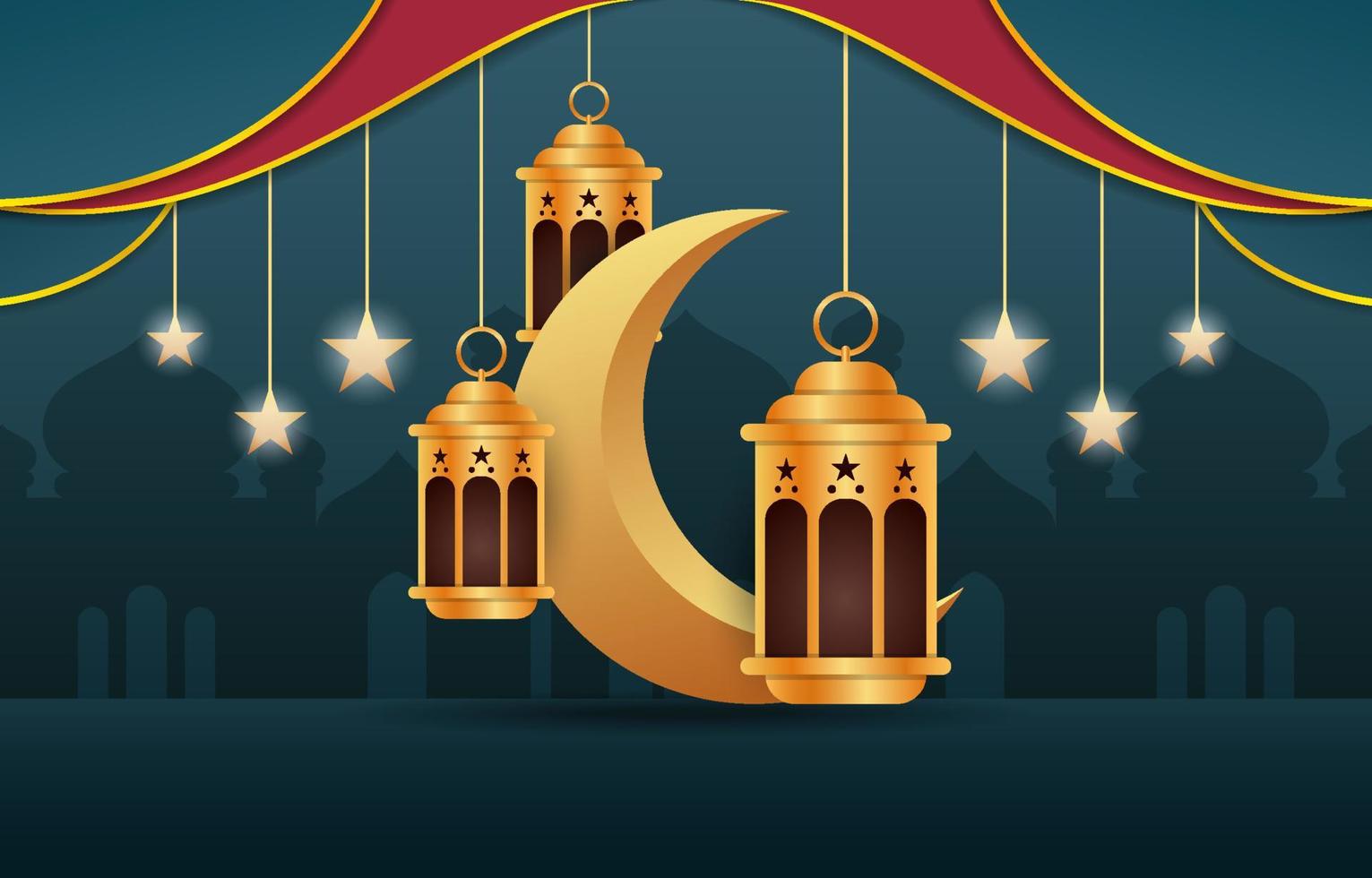 sfondo ramadan con lanterna e luna vettore