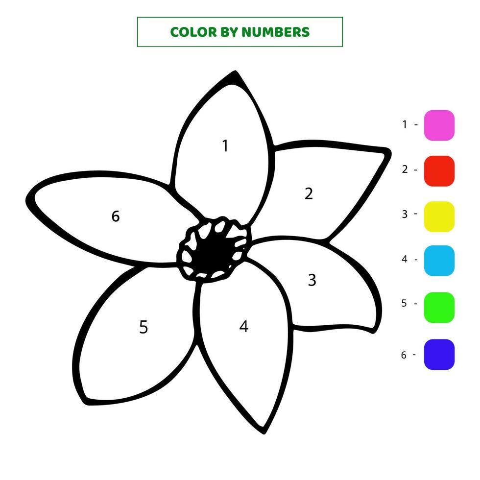 fiore di doodle singolo carino disegnato a mano di colore dai numeri. illustrazione vettoriale. vettore