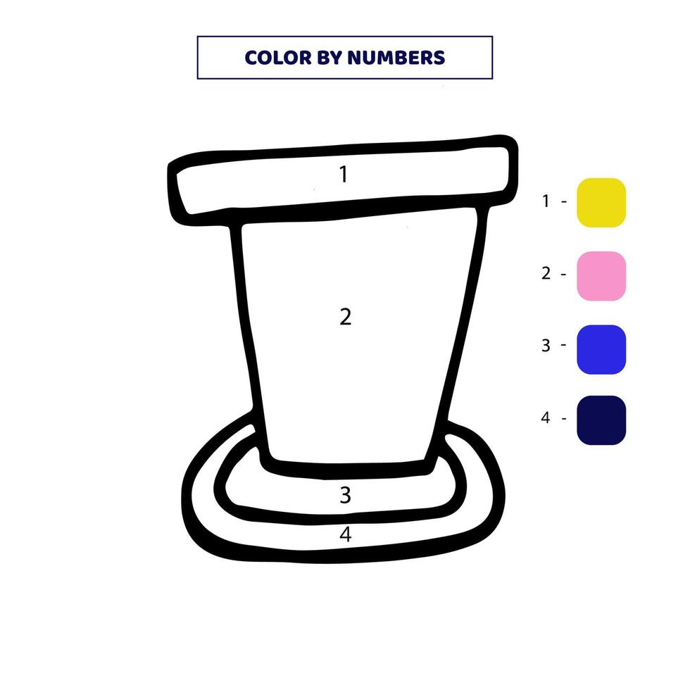 colore carino vaso di fiori disegnato a mano con i numeri. foglio di lavoro per bambini. vettore