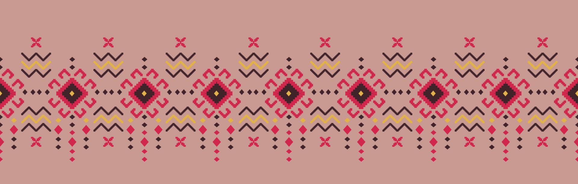 bordo fatto a mano etnico rosa bella arte. modello senza cuciture navajo in stile tribale, ricamo popolare, messicano, peruviano, indiano, marocchino, tacchino e uzbeko. stampa di ornamento d'arte geometrica motivo azteco. vettore