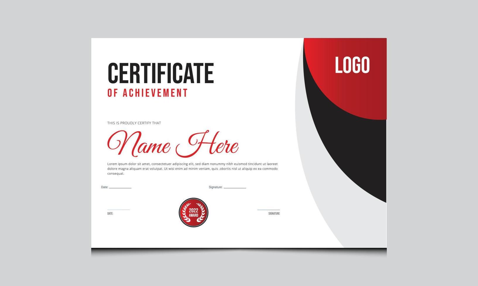 design del certificato del modello di realizzazione, rosso, nero, bianco grigio, miglior design del certificato del diploma con cornice, bordo, motivo arabescato chiaro, certificato del diploma, stampa, vettore