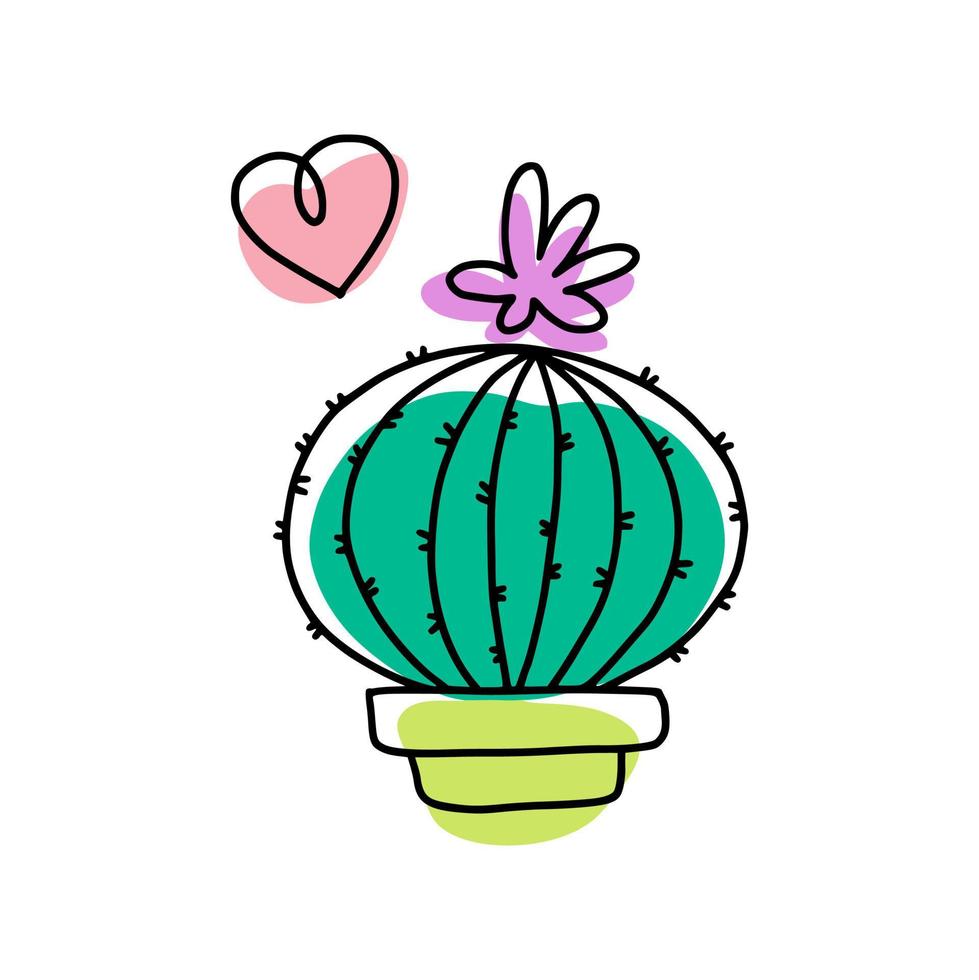 fiore di cactus fatto in casa disegnato a mano, doodle vettore