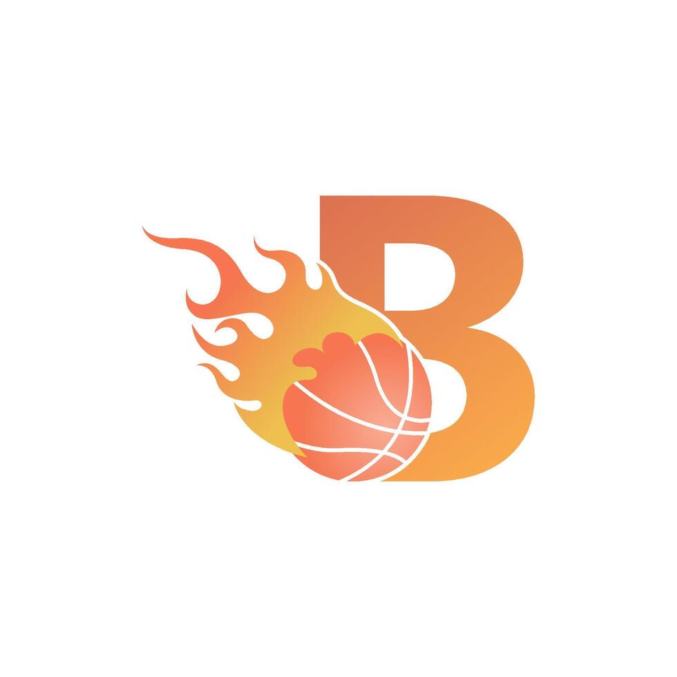 lettera b con palla da basket in fiamme illustrazione vettore