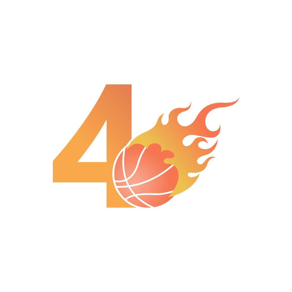 numero 4 con palla da basket in fiamme illustrazione vettore