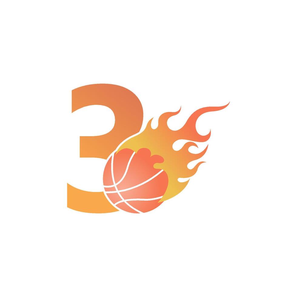 numero 3 con palla da basket in fiamme illustrazione vettore