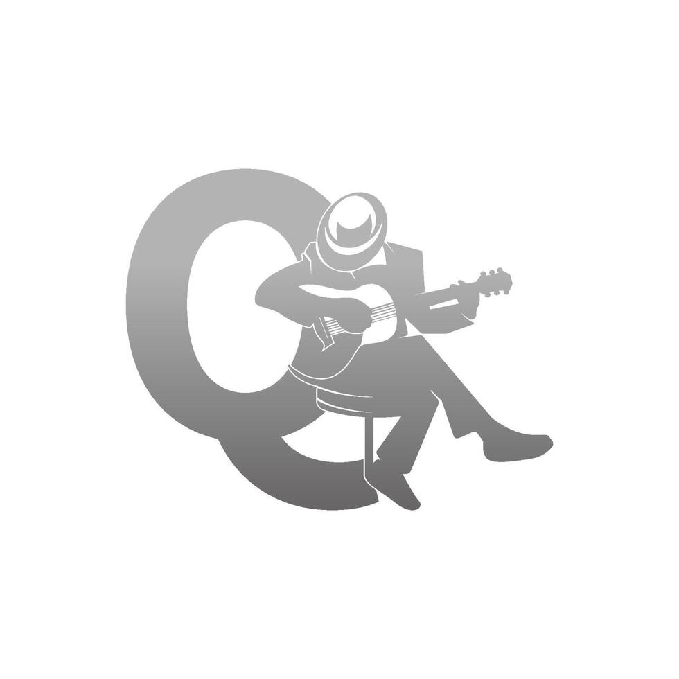 silhouette di persona che suona la chitarra accanto alla lettera q illustrazione vettore