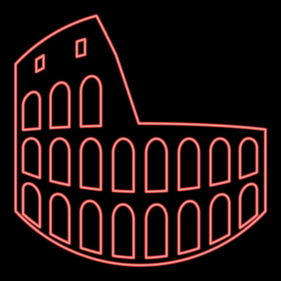 neon coliseum costruire un'illustrazione vettoriale di colore rosso