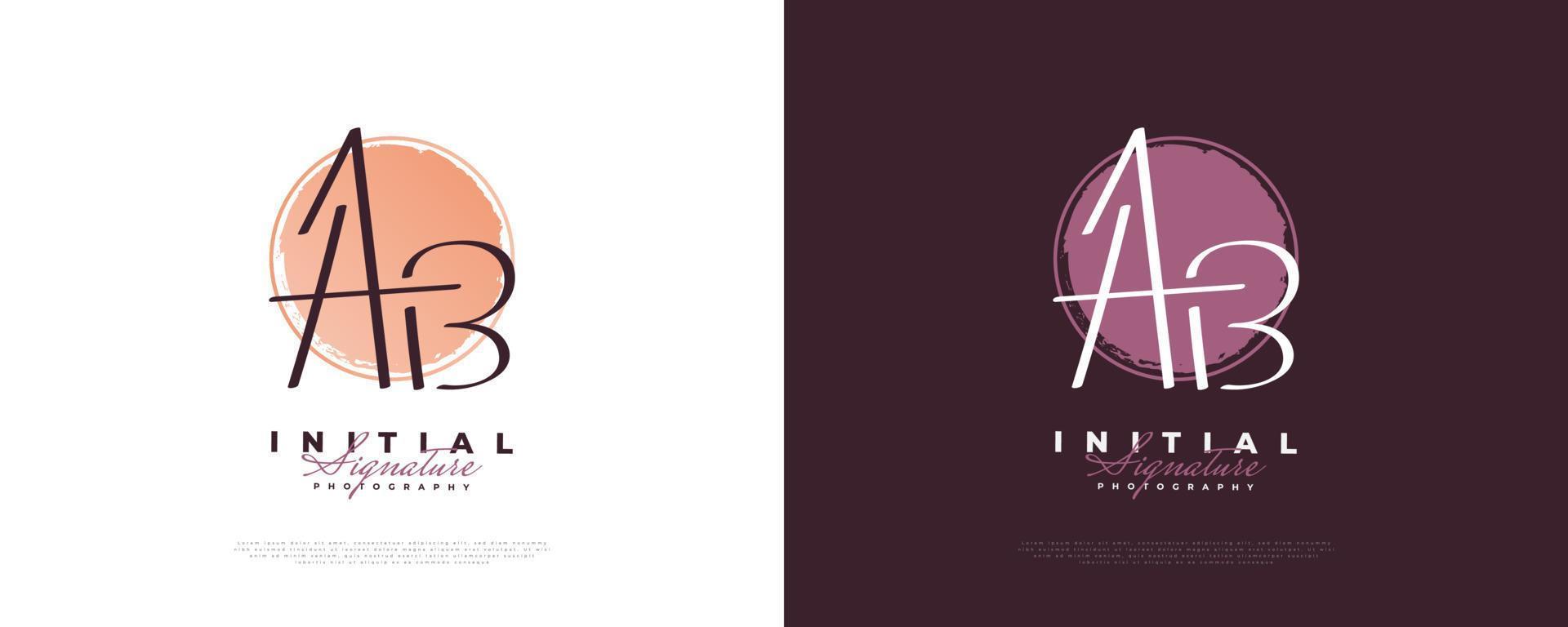 design del logo iniziale aeb in elegante stile di scrittura a mano. logo o simbolo della firma ab per l'identità del marchio di matrimonio, moda, gioielli, boutique e business vettore