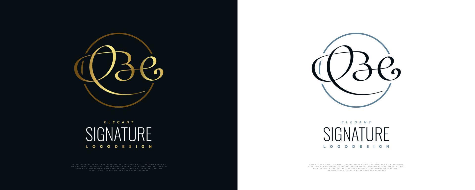 design del logo be o bc iniziale con elegante stile di scrittura a mano in oro. logo o simbolo della firma be or bc per l'identità del marchio di matrimoni, moda, gioielli, boutique e business vettore