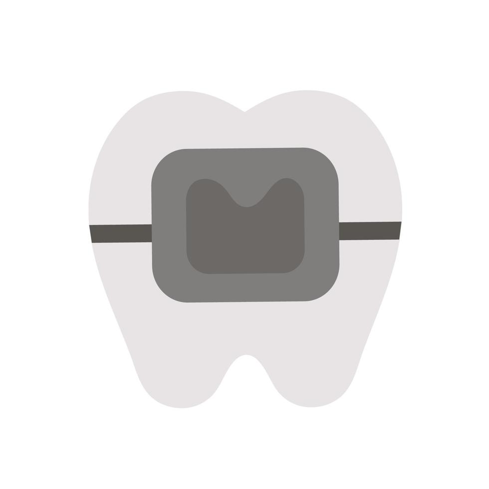 dente con parentesi graffe. icona dei denti di vettore. design divertente per la cura dei denti. clipart della clinica del dentista con il concetto di igiene della bocca isolato su priorità bassa bianca. vettore