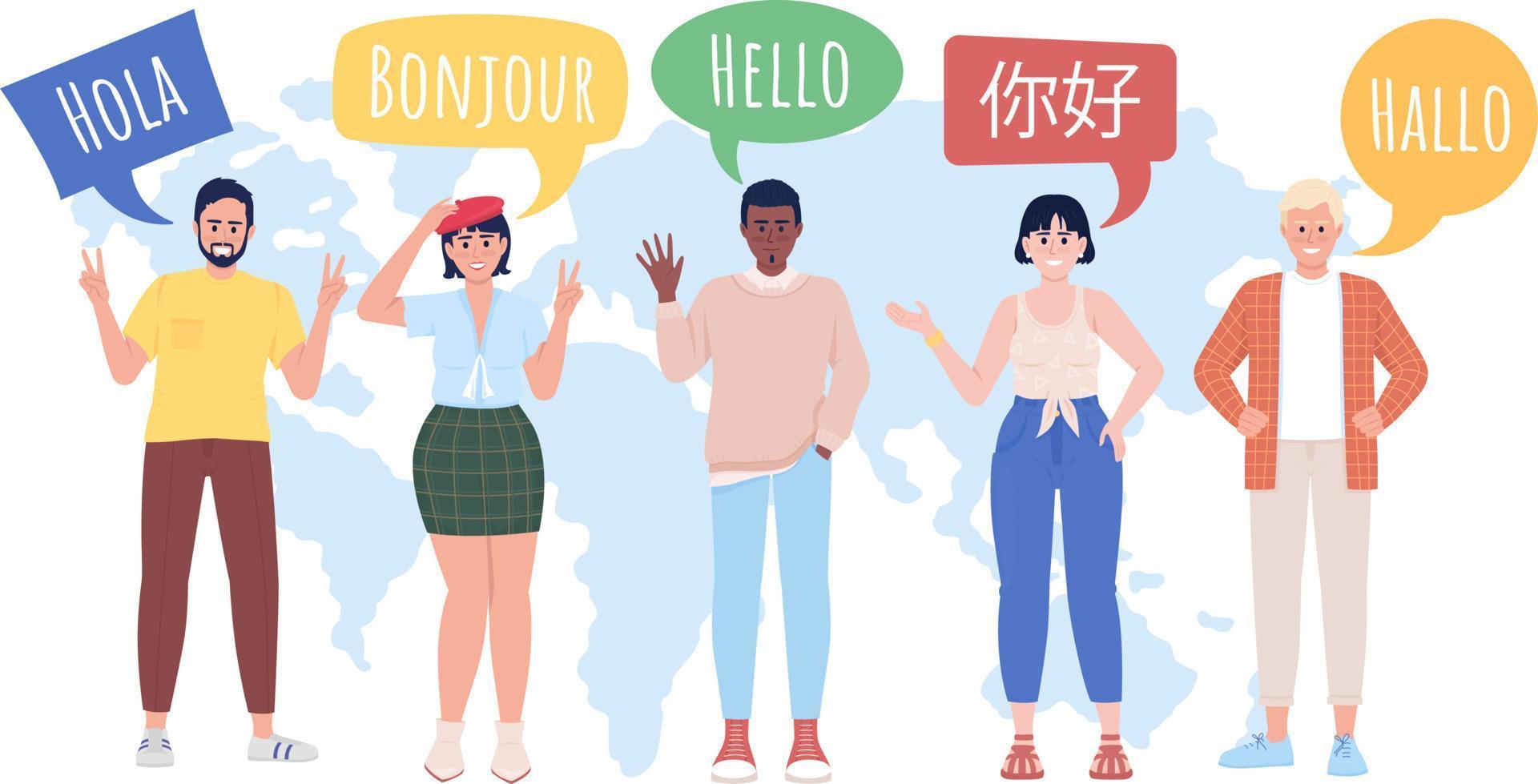 illustrazione isolata del vettore 2d della comunità multilingue