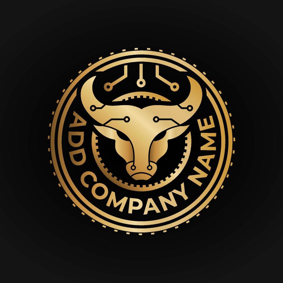 logo dell'emblema della moneta del toro d'oro vettore