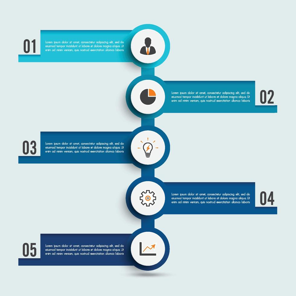 visualizzazione dei dati aziendali. diagramma di processo. elementi astratti di grafico, diagramma con 5 passaggi, opzioni, parti o processi. modello di business vettoriale per la presentazione. concetto creativo per infografica.