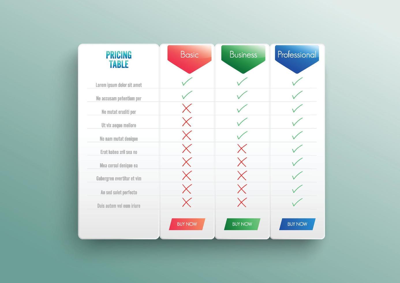 listino comparativo. confronto del prezzo o del piano del prodotto confrontare i prodotti sconto acquisto aziendale griglia immagine hosting. tabella dei costi dei servizi modello di infografica vettoriale di pianificazione del menu illimitato.