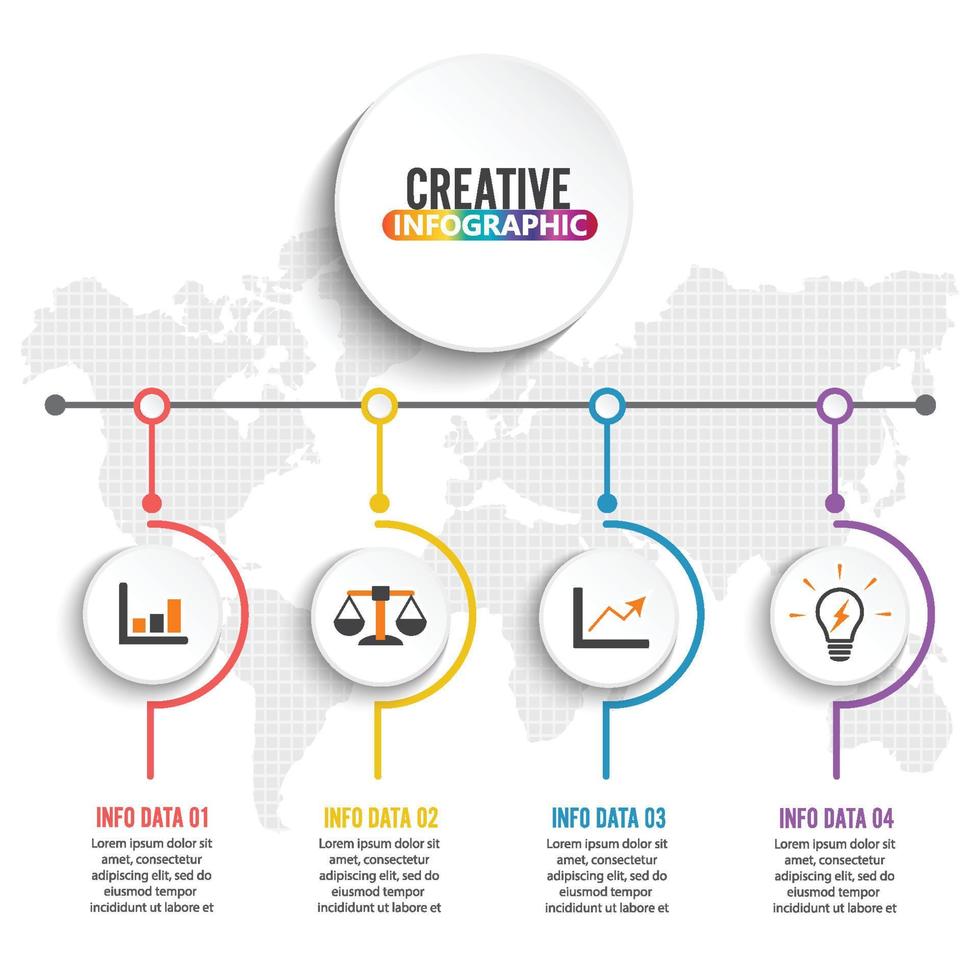 cronologia del concetto di business. modello di infografica, carta realistica 4 passaggi infografica, banner vettoriale può essere utilizzato per il layout del flusso di lavoro, diagramma, presentazione, istruzione o qualsiasi opzione numerica.