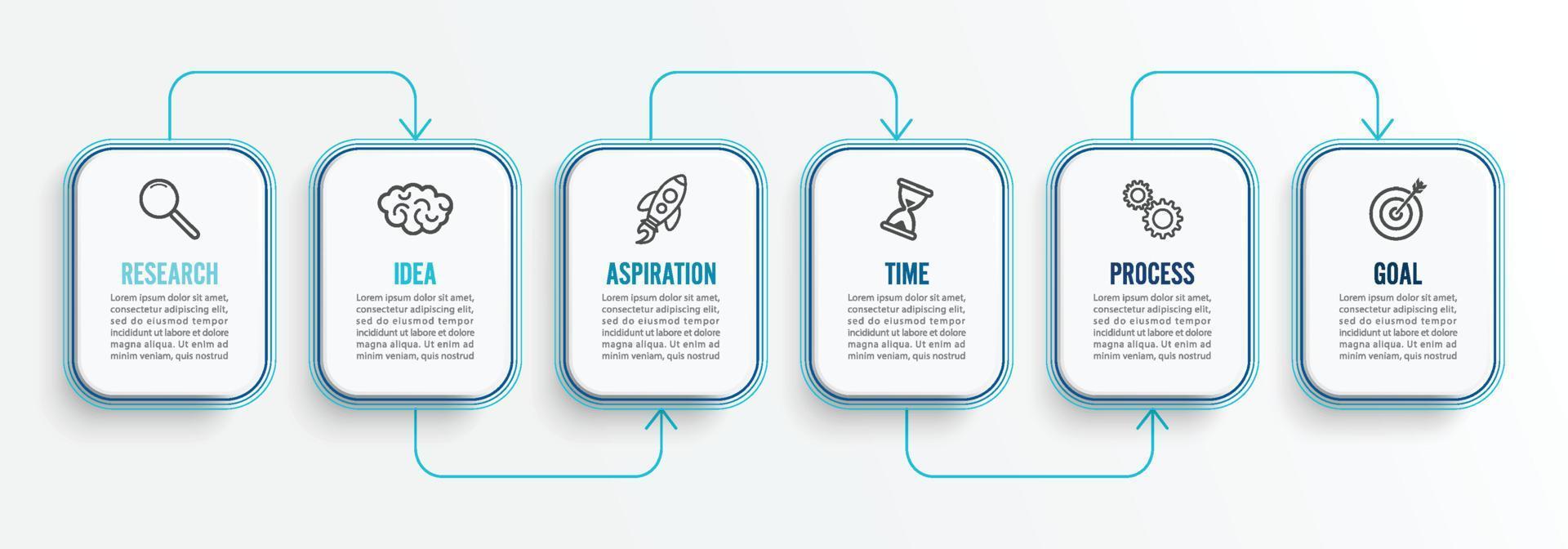 modello di infografica vettoriale con icone e 6 opzioni o passaggi. infografica per il concetto di business. può essere utilizzato per banner di presentazioni, layout del flusso di lavoro, diagramma di processo, diagramma di flusso, grafico informativo.